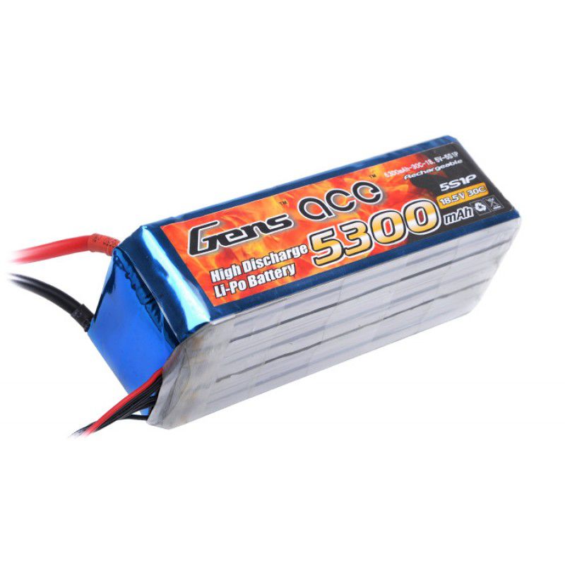 Gens-Ace 5300mAh 5S 18.5v 30C 139x42x54mm 630g With EC5 Plug, For F3A Competition