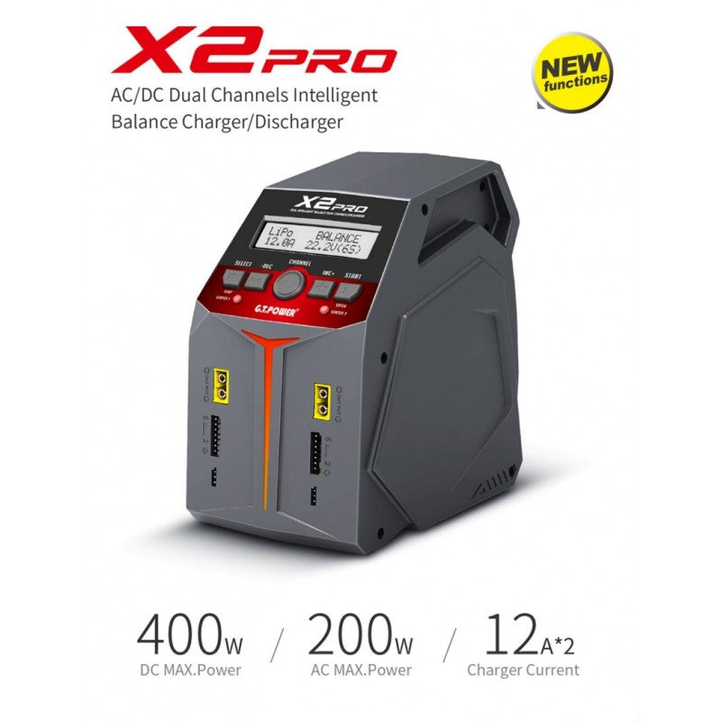 NEW X2 Pro V2 Dual Channel Smart Charger. 2x100W or 1x200w Lipo 1-6S, NiCad, NiMh, PB. AC/DC by GT Power
