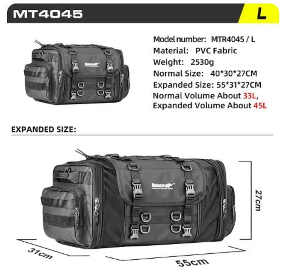33L-45L Motorcycle Seat Tail Bag Waterproof Expandable 33L-45L by Rhinowalk