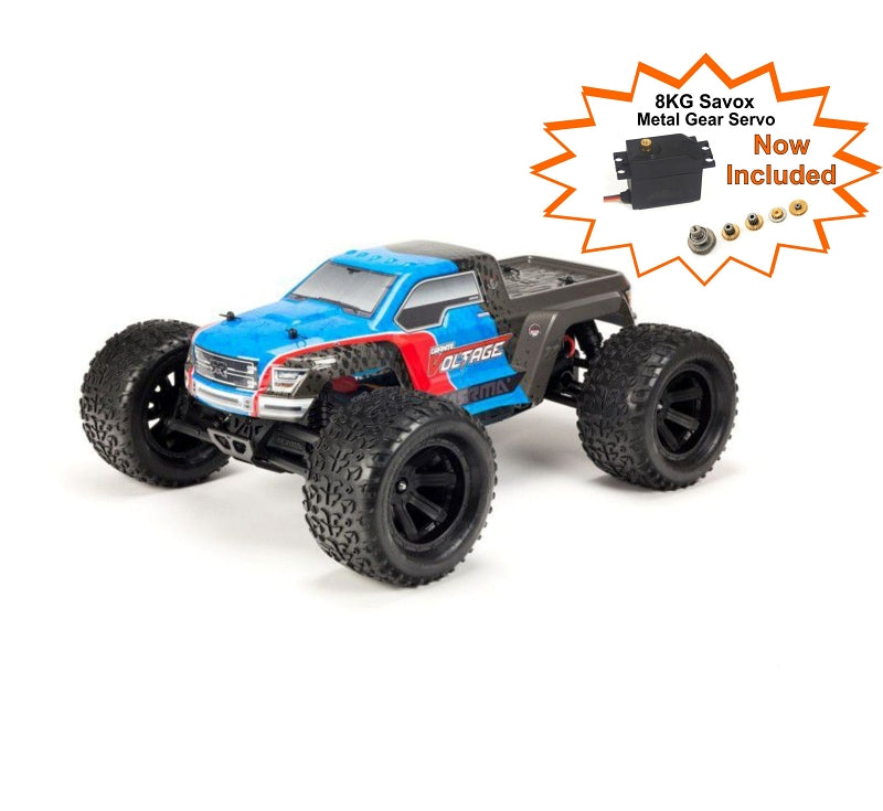 Granite Voltage 2WD Mega 1/10 MT RTR Blue/Black Includes Metal Gear Savox Servo NiMh Battery & Charger by ARRMA