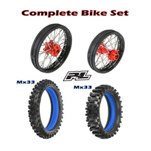 Load image into Gallery viewer, 1/4 Pro-Spec Aluminum V2 Bead Complete Bike F/R Wheel/MX33 Tire Combo Set Unmounted, Black/Red: Promoto-MX by Proline

