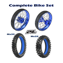 Load image into Gallery viewer, 1/4 Pro-Spec Aluminum V2 Bead Complete Bike F/R Wheel/MX33 Tire Combo Set Unmounted, Blue: Promoto-MX by Proline
