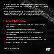 Load image into Gallery viewer, R1 Wurks 4800mAh 150c 7.4v 2S LCG Shorty Lipo Battery 96x48x20mm 180g 5mm Bullet
