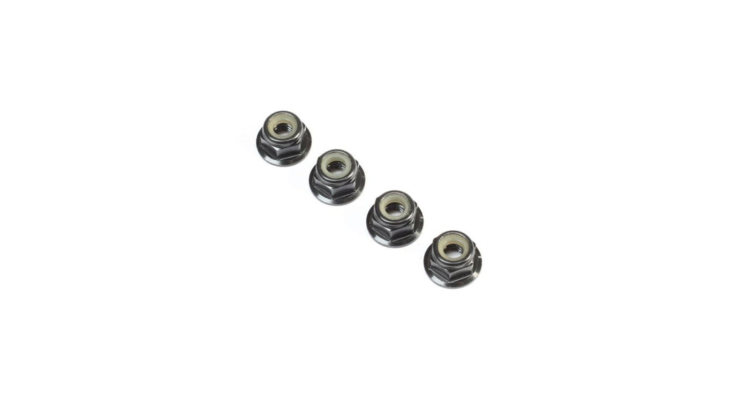 Black Alum Flanged Locknut, M4 x 0.7mm x 7mm (4)