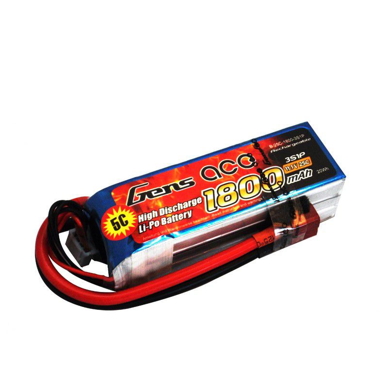 Gens-Ace 1800mAh, 11.1V, 3S1P, 25C 90x29x24mm 145g With EC3 Plug