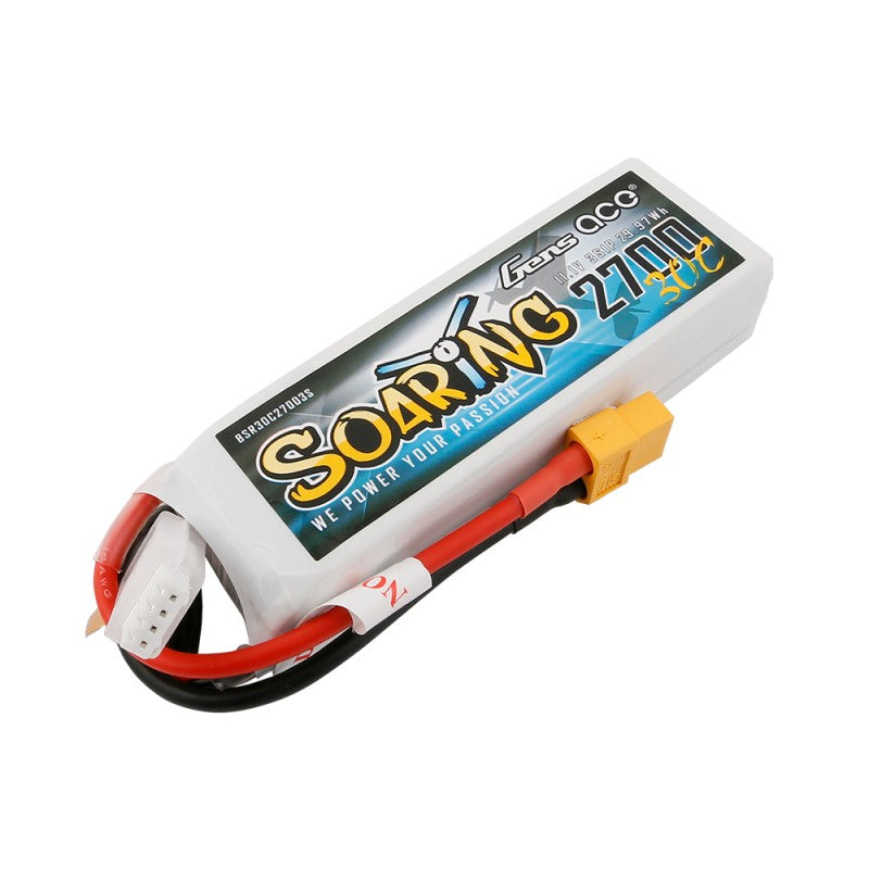 Gens Ace 2700mAh 3S 11.1v 30C 103x33x25mm 190g XT60 Plug XH Balance Soaring Series