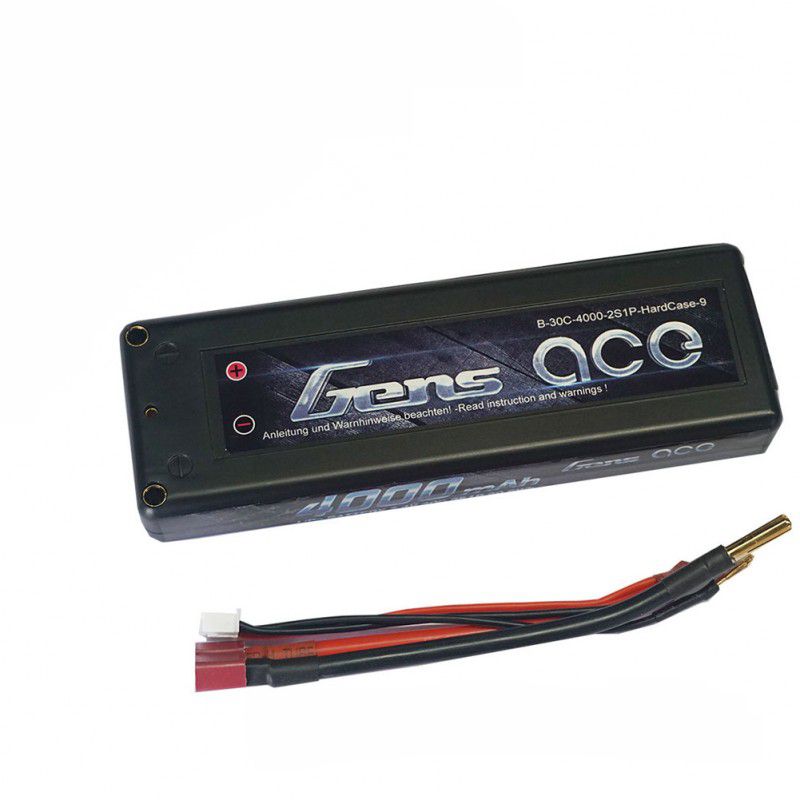 Gens Ace Black 4000mAh 7.4 2S 30C 216g 139x47x25mm 4.0mm Plug with T Plug Charge Harness