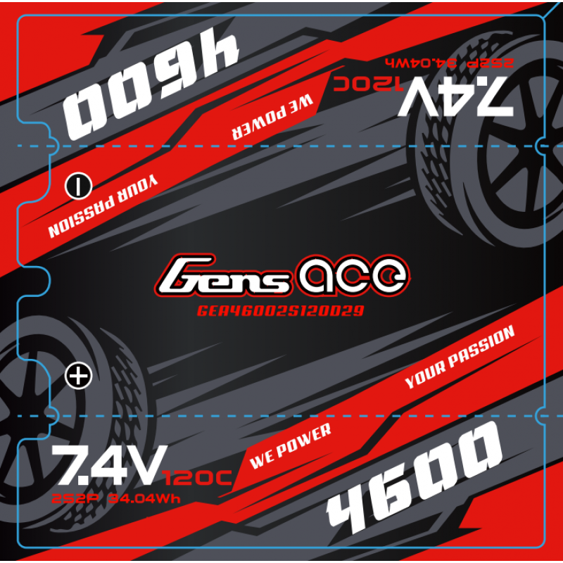 Gens Ace 4600mAh 7.4v 120C Shorty Lipo Battery with 4mm Bullet 194g 95x47x25mm
