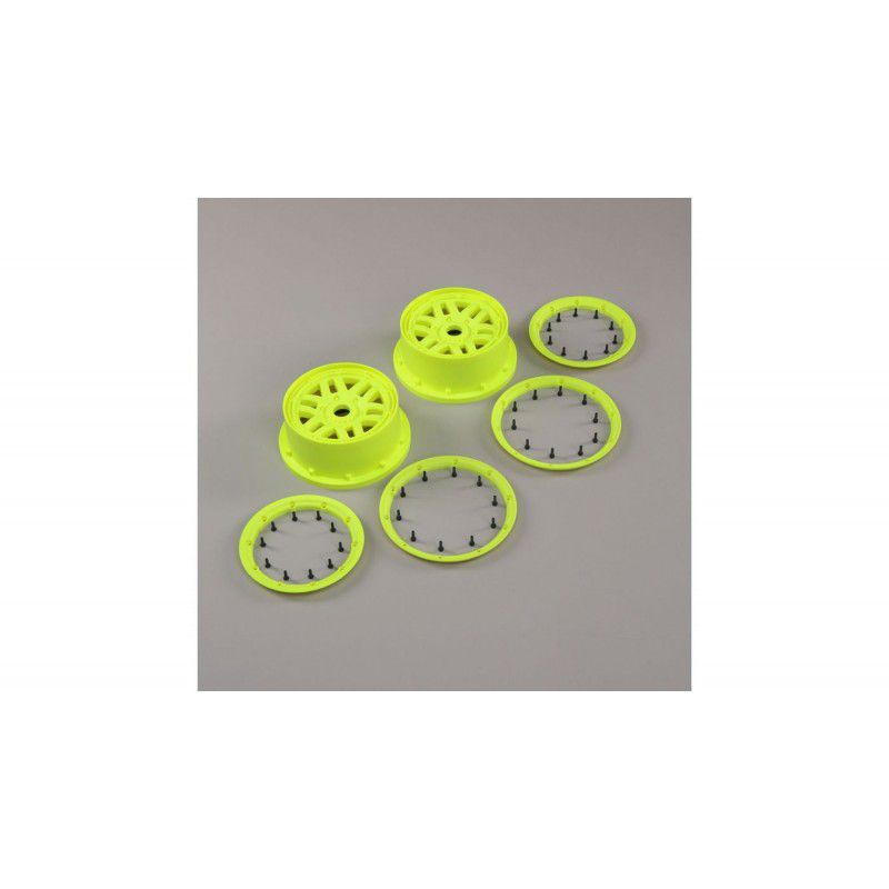 Wheel and Beadlock Set, Flo Yellow (2): 5ive-T 2.0