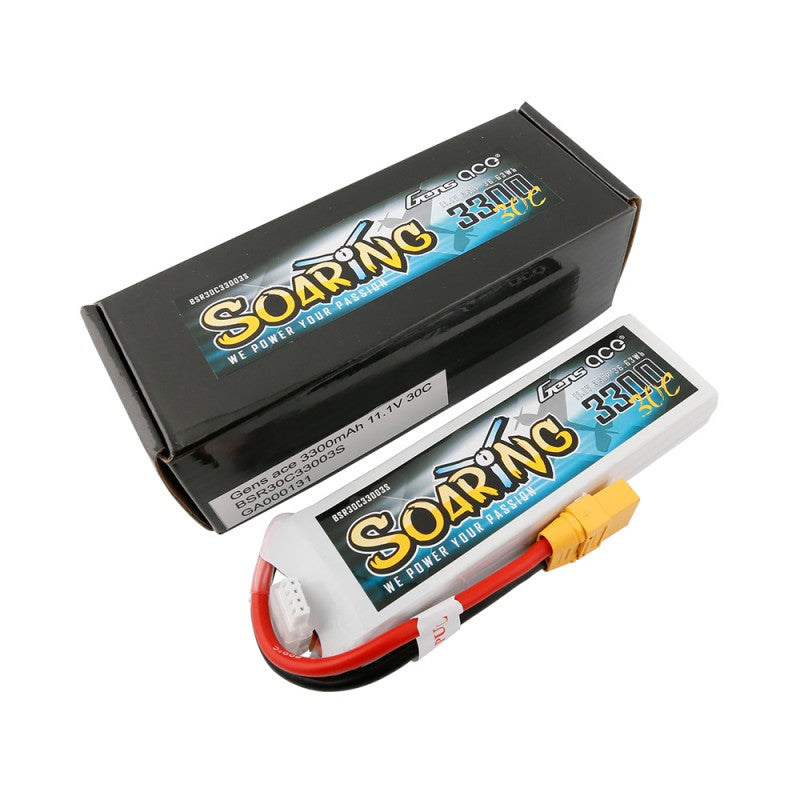 Gens Ace 3300mAh 3S 11.1v 30C 131x43x20mm 252g XT90 Plug XH Balance Soaring Series