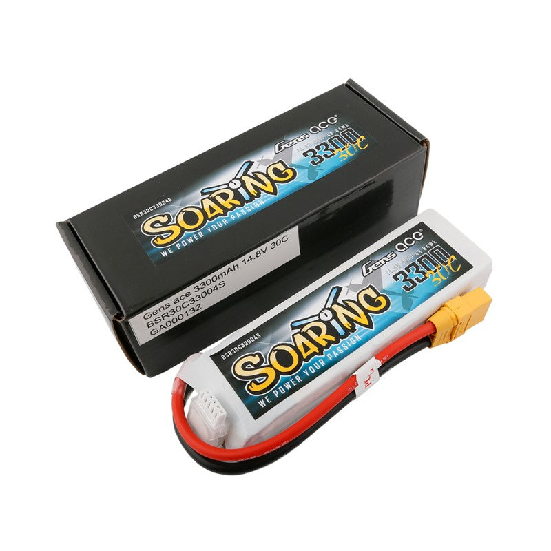 Gens Ace 3300mAh 4S 14.8v 30C 137x43x26mm 328g XT90 Plug XH Balance Soaring Series